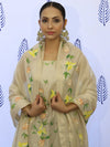 Banarasee Tissue Hand-Painted Salwar Kameez Fabric With Dupatta Set-Beige