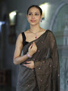 Banarasee Handwoven Semi Silk Shine Saree With Mirror Work-Black (Gold Tone)