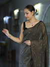Banarasee Handwoven Semi Silk Shine Saree With Mirror Work-Black (Gold Tone)