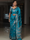 Banarasee Handwoven Semi Silk Saree With Zari Buti Design-Cobalt Blue