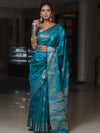 Banarasee Handwoven Semi Silk Saree With Zari Buti Design-Cobalt Blue