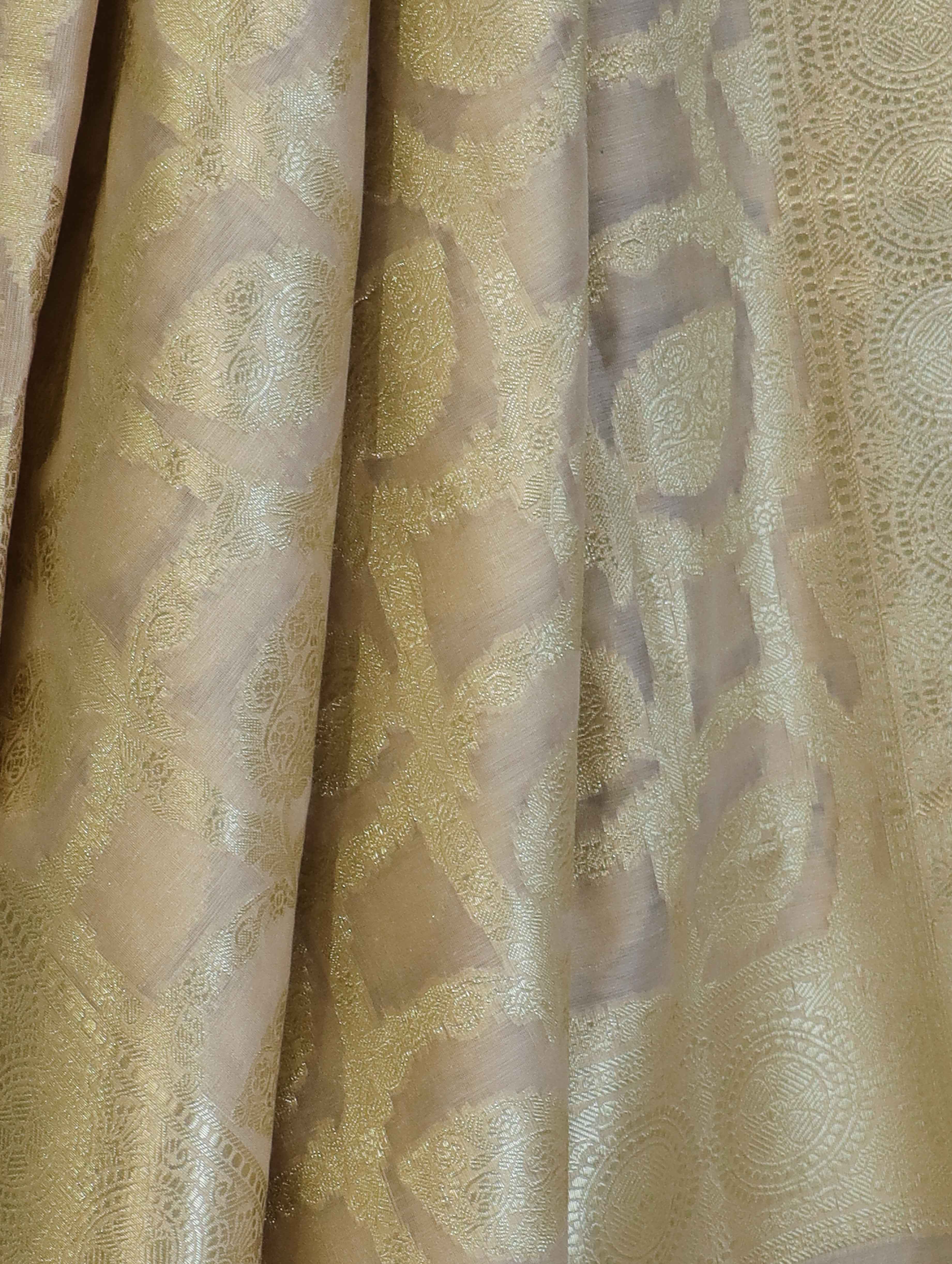 Banarasee Cotton Silk Dupatta With Zari Woven Jaal Design-Gold