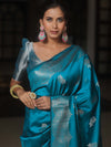 Banarasee Handwoven Semi Silk Saree With Zari Buti Design-Cobalt Blue