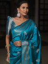 Banarasee Handwoven Semi Silk Saree With Zari Buti Design-Cobalt Blue