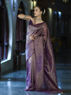 Banarasee Soft Tissue Saree With Hand Embroidered Mirror Work & Zari Stripes Design-Violet
