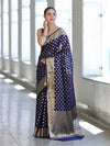 Banarasee Handwoven Georgette Saree With Zari Buta Design & Border-Deep Blue