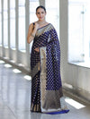 Banarasee Handwoven Georgette Saree With Zari Buta Design & Border-Deep Blue
