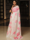 Banarasee Organza Khadi Saree With Leaf Buta Design-White