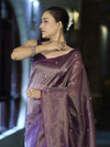Banarasee Soft Tissue Saree With Hand Embroidered Mirror Work & Zari Stripes Design-Violet