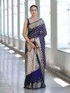 Banarasee Handwoven Georgette Saree With Zari Buta Design & Border-Deep Blue