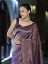 Banarasee Soft Tissue Saree With Hand Embroidered Mirror Work & Zari Stripes Design-Violet