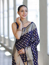 Banarasee Handwoven Georgette Saree With Zari Buta Design & Border-Deep Blue