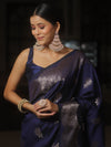 Banarasee Handwoven Semi Silk Saree With Zari Buti Design-Blue