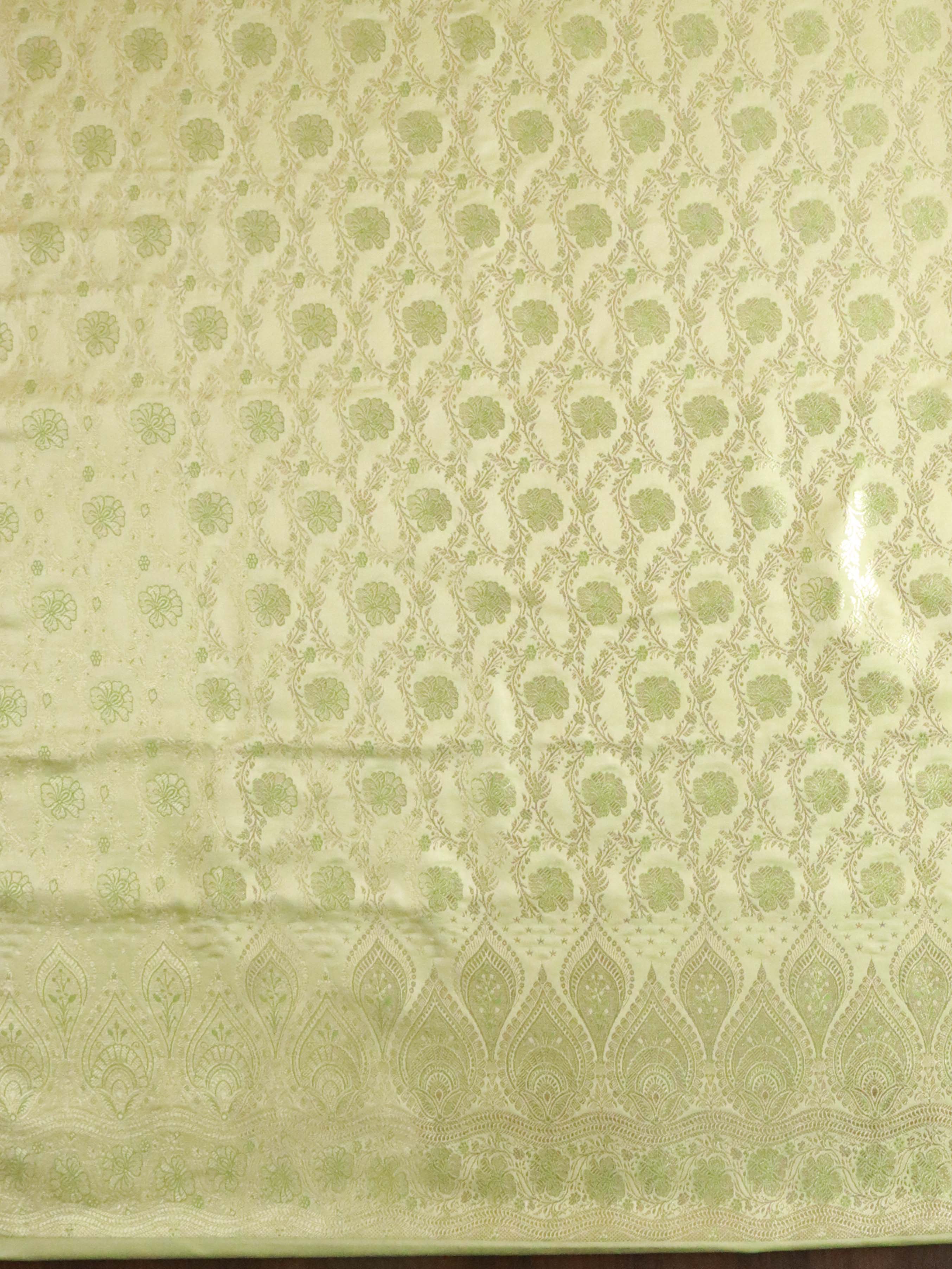 Banarasee Salwar Kameez Satin Brocade Zari Woven Fabric-Green
