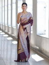 Banarasee Handloom Semi Silk Saree With Buti Design & Contrast Zari Border-Burgundy