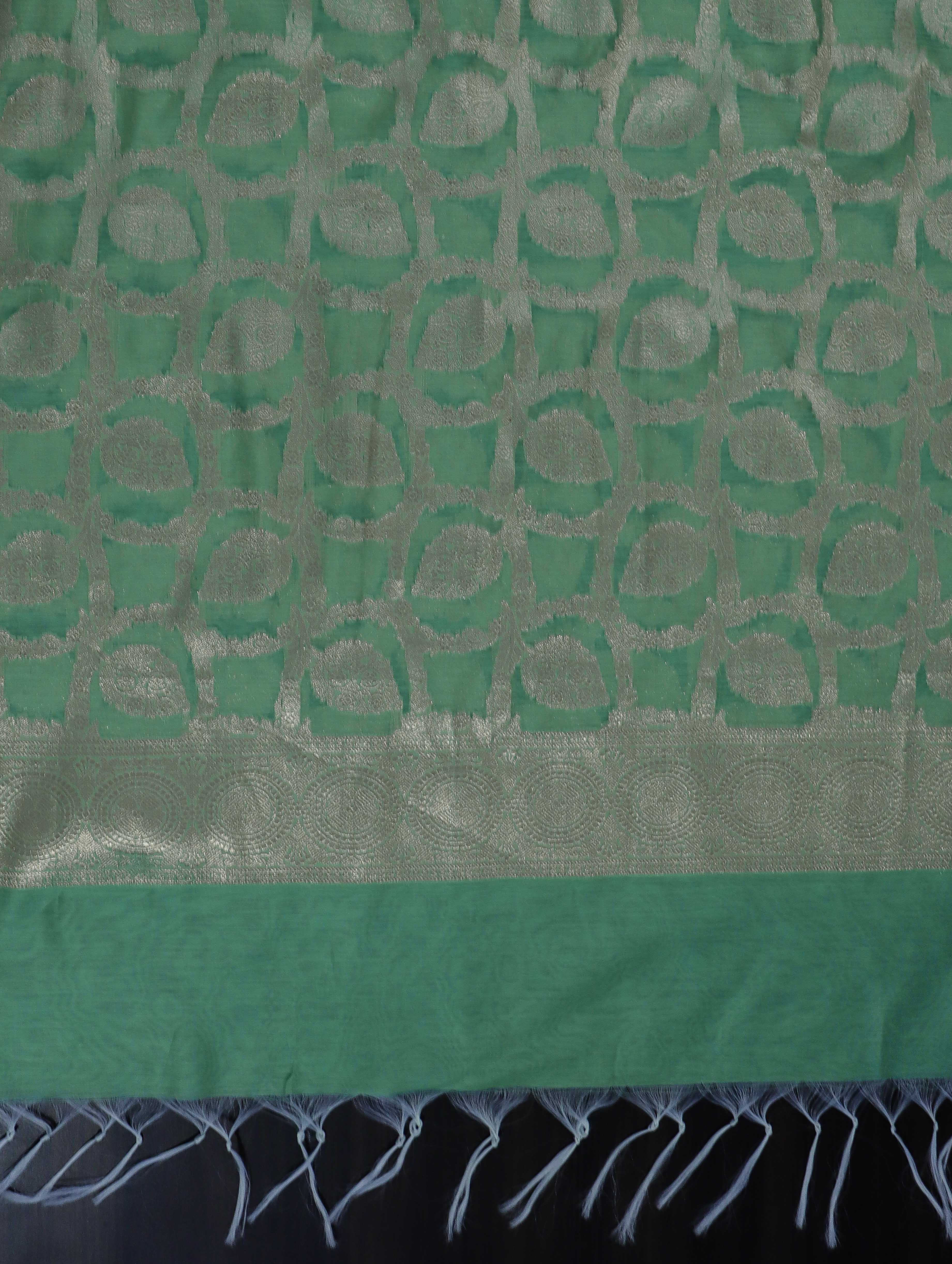 Banarasee Cotton Silk Dupatta With Zari Woven Jaal Design-Light Green
