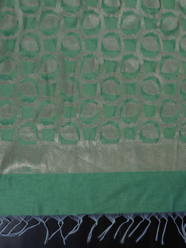 Banarasee Cotton Silk Dupatta With Zari Woven Jaal Design-Light Green