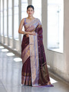 Banarasee Handloom Semi Silk Saree With Buti Design & Contrast Zari Border-Burgundy