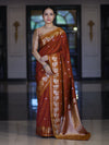 Banarasee Handloom Semi Silk Saree With Sona Rupa Zari Buti Design & Floral Border-Rust (Yellow Tone)