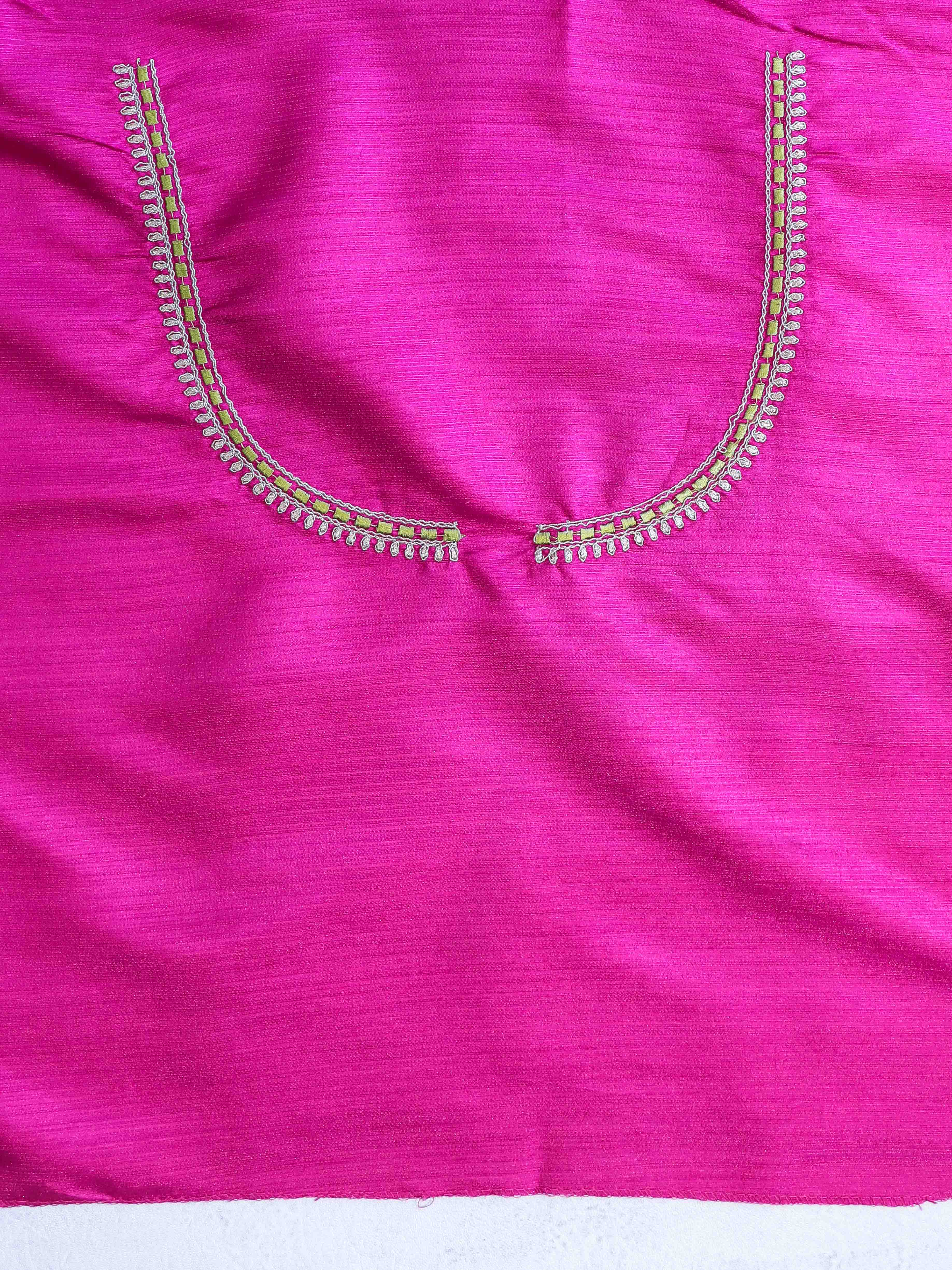 Banarasee Brasso Silk Patola Saree With Contrast Border & Embroidered Blouse-Lime Green & Pink