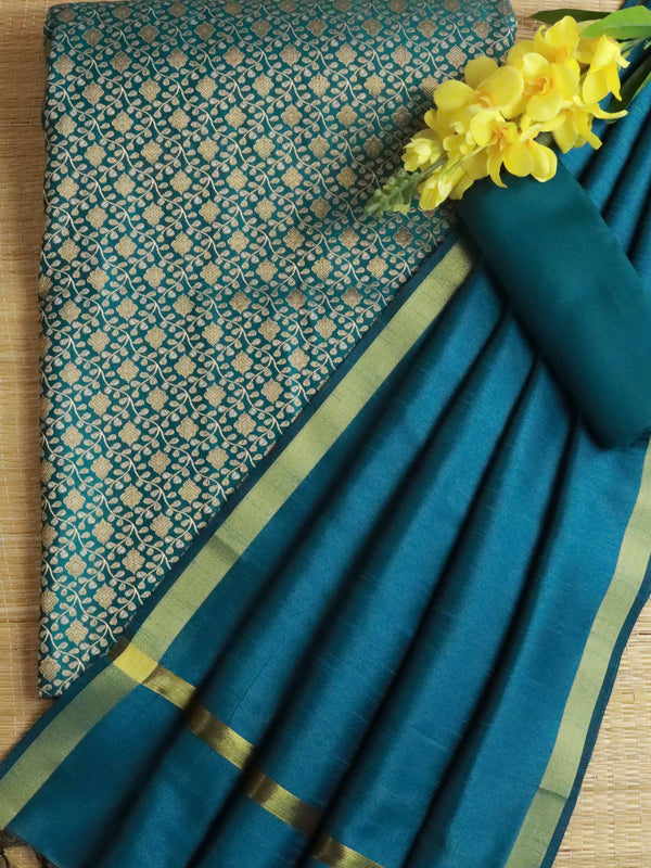 Banarasee Brocade Salwar Kameez Fabric With Art Silk Dupatta-Green
