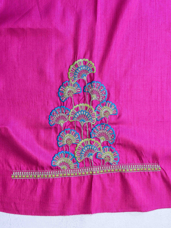 Banarasee Brasso Silk Patola Saree With Contrast Border & Embroidered Blouse-Lime Green & Pink