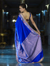 Banarasee Handloom Mashru Silk Saree With Meenadar Skirt Border & Lace-Blue