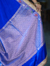 Banarasee Handloom Mashru Silk Saree With Meenadar Skirt Border & Lace-Blue