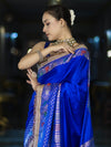 Banarasee Handloom Mashru Silk Saree With Meenadar Skirt Border & Lace-Blue
