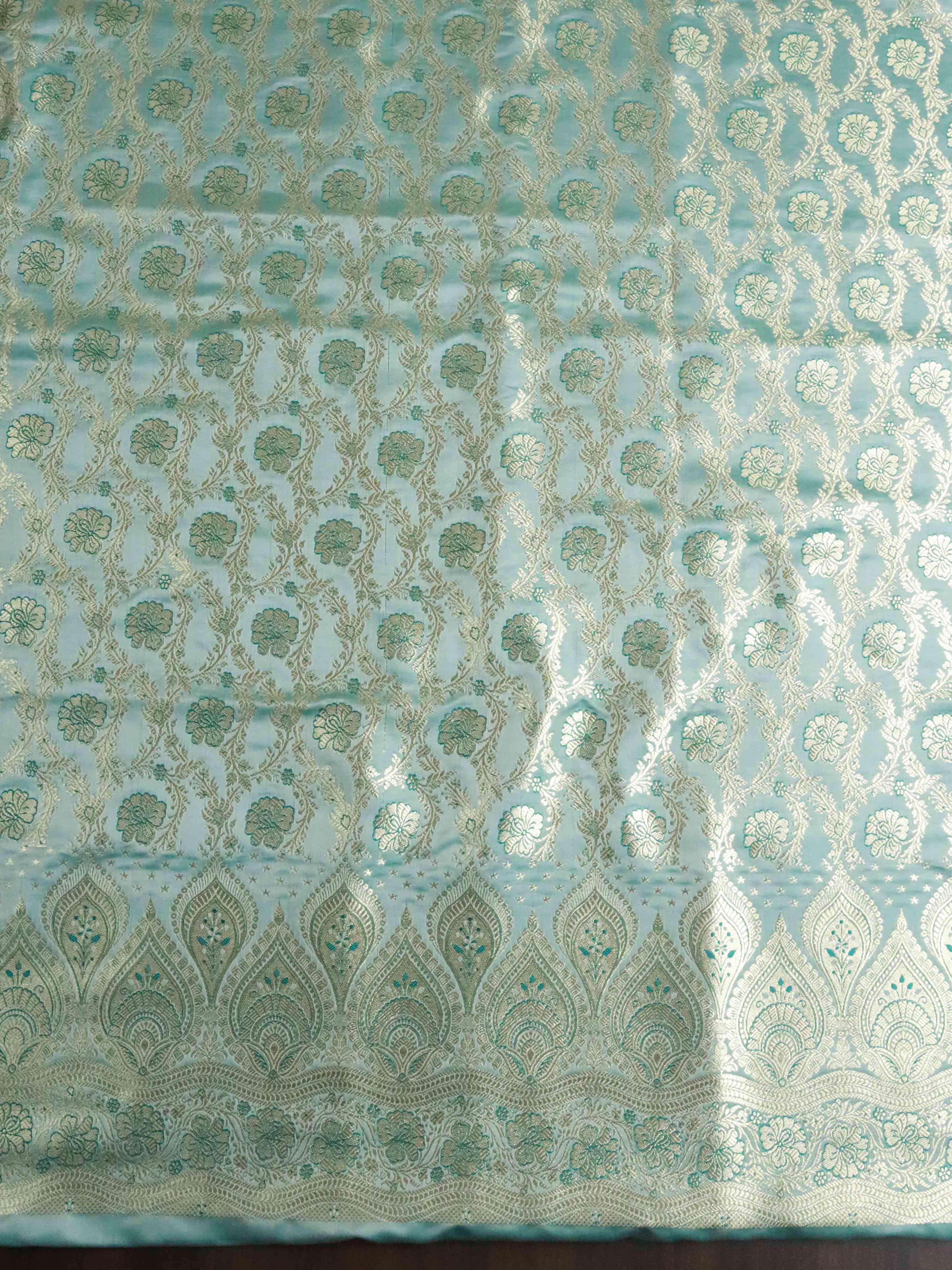 Banarasee Salwar Kameez Satin Brocade Zari Woven Fabric-Blue