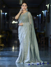 Banarasee Handwoven Semi Silk Shine Saree With Mirror Work-Light Green