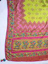 Banarasee Brasso Silk Patola Saree With Contrast Border & Embroidered Blouse-Lime Green & Pink