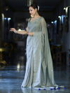 Banarasee Handwoven Semi Silk Shine Saree With Mirror Work-Light Green