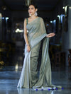 Banarasee Handwoven Semi Silk Shine Saree With Mirror Work-Light Green