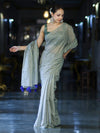 Banarasee Handwoven Semi Silk Shine Saree With Mirror Work-Light Green