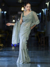 Banarasee Handwoven Semi Silk Shine Saree With Mirror Work-Light Green