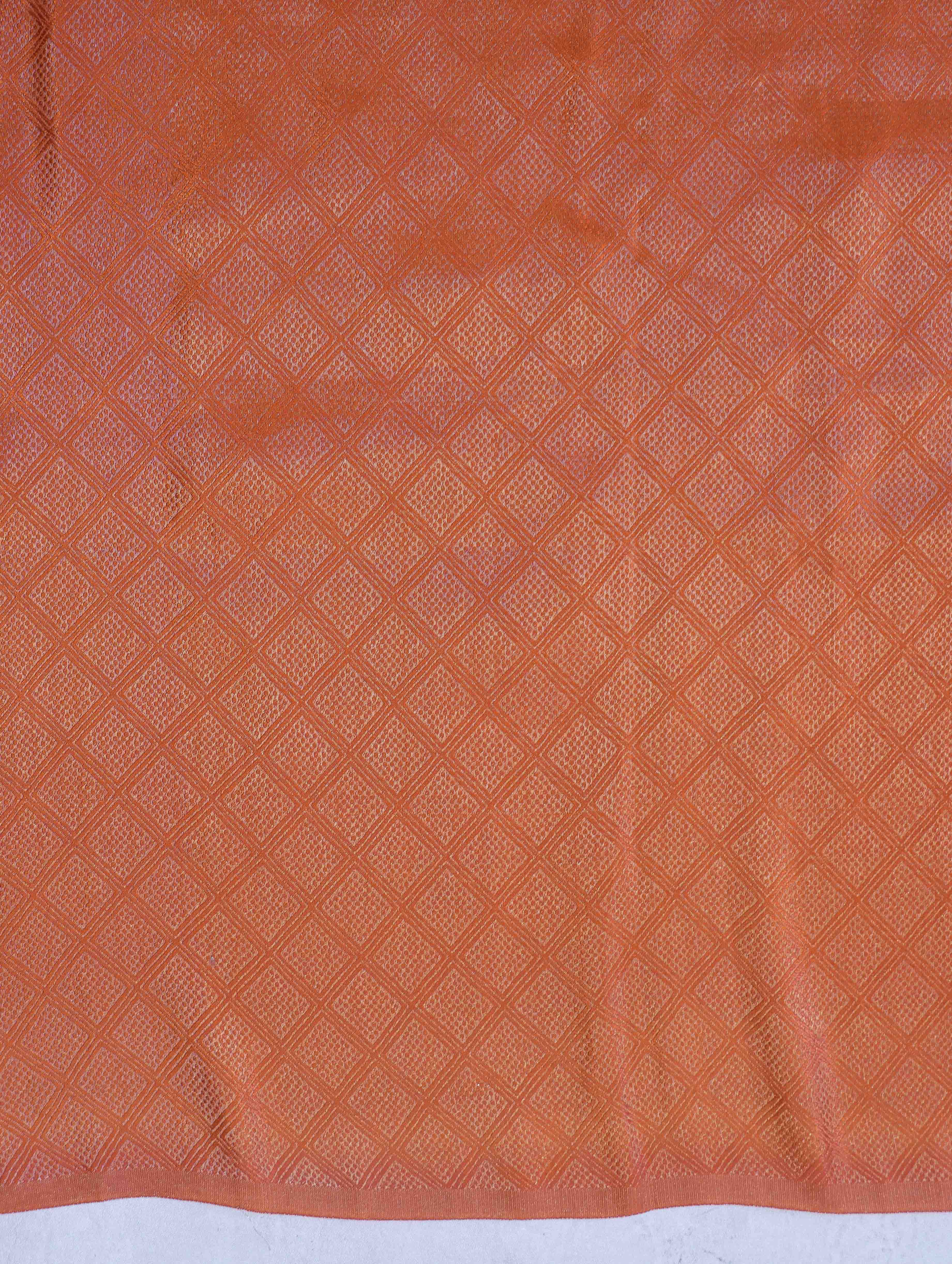 Banarasee Semi Chiffon Saree With Contrast Border & Brocade Blouse-Magenta & Orange