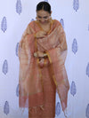 Banarasee Tissue Embroidered Salwar Kameez Fabric With Dupatta Set-Peach