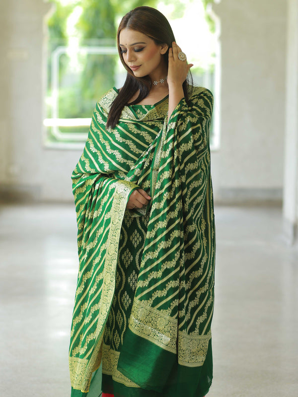 Banarasee Handloom Pure Chiffon Silk Kameez Fabric With Dupatta-Green