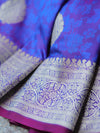 Banarasee Handwoven Semi-Katan Tanchoi Weaving Floral Border Saree-Violet