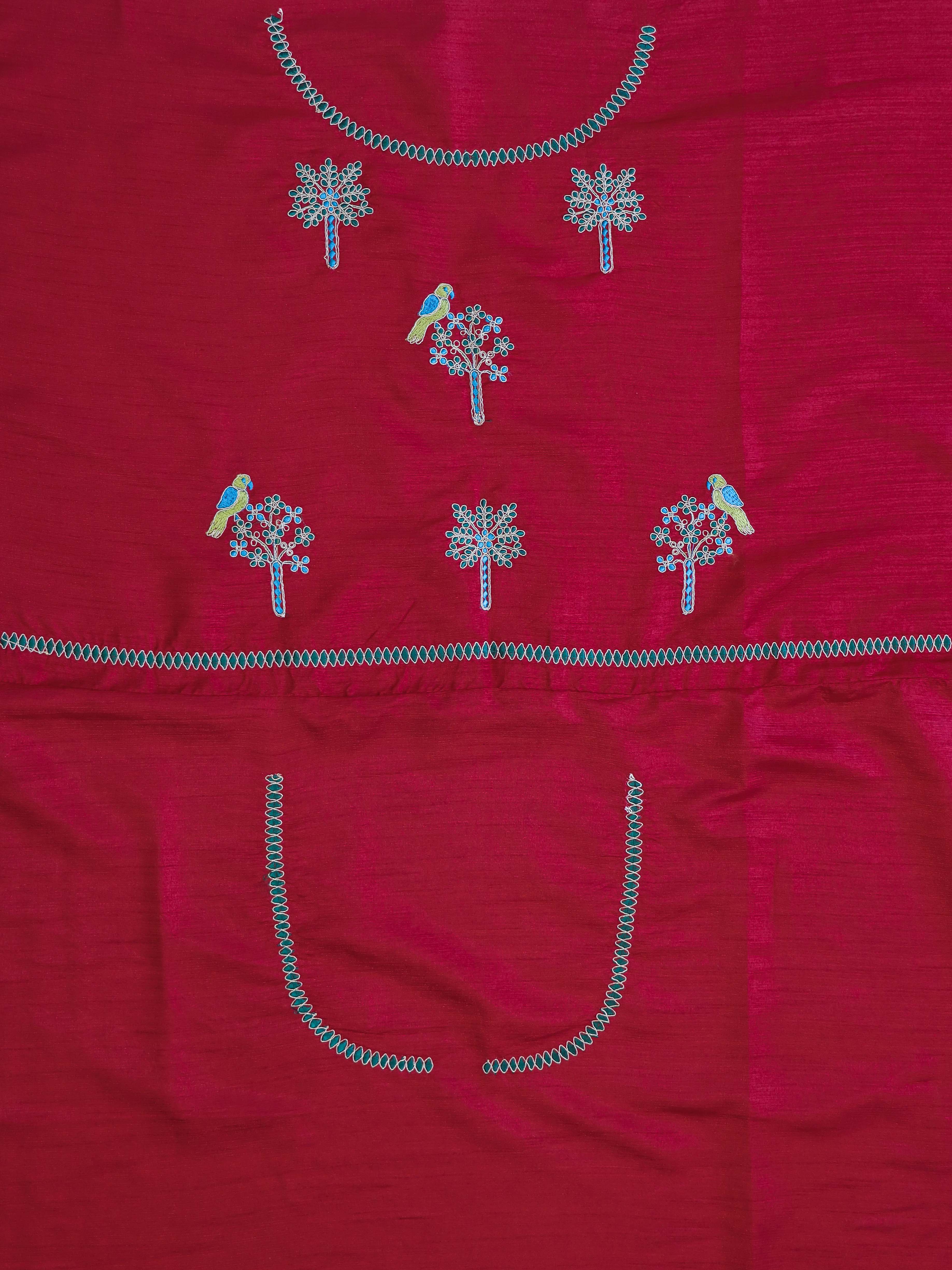 Banarasee Brasso Silk Paithani Saree With Contrast Border & Embroidered Blouse-Deep Green & Maroon