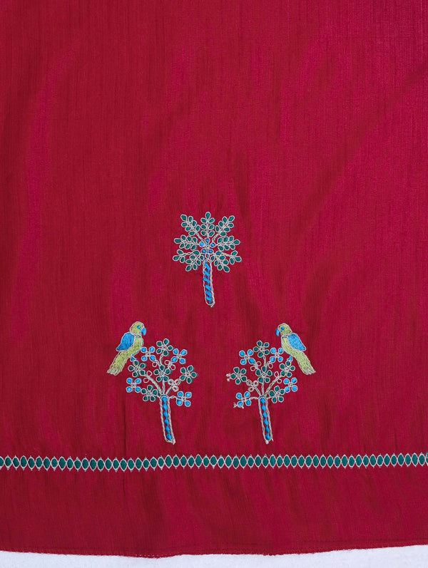 Banarasee Brasso Silk Paithani Saree With Contrast Border & Embroidered Blouse-Deep Green & Maroon