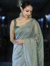 Banarasee Handwoven Semi Silk Shine Saree With Mirror Work-Light Green