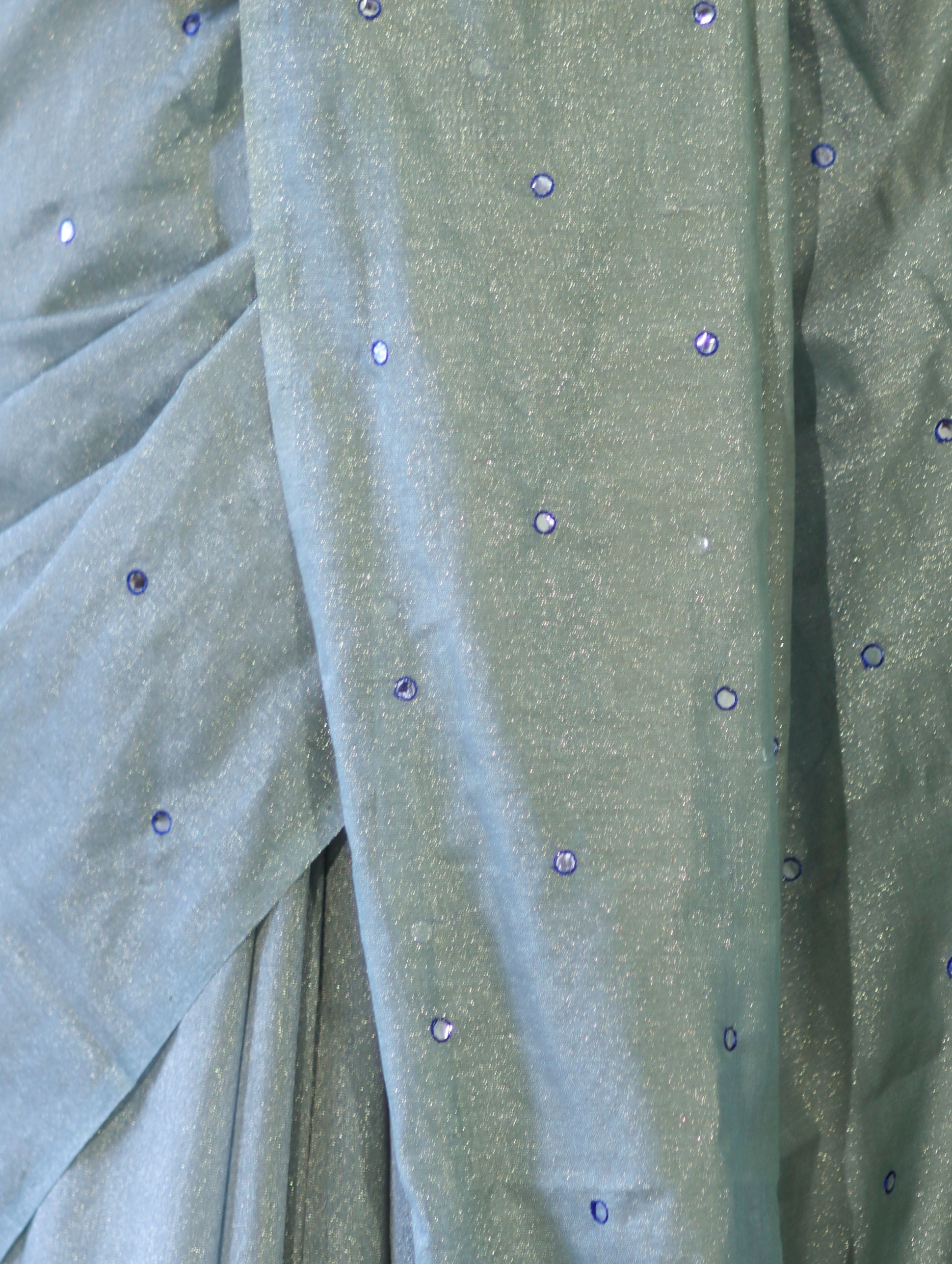Banarasee Handwoven Semi Silk Shine Saree With Mirror Work-Light Green