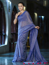 Banarasee Handwoven Semi Silk Shine Saree With Mirror Work-Blue