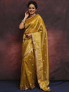 Banarasee Handwoven Tissue Saree Zari Buti With Lace-Mustard Yellow