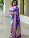 Banarasee Handwoven Semi-Katan Tanchoi Weaving Floral Border Saree-Violet