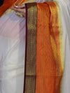 Banarasee Handloom Semi Silk Saree With Contrast Zari Border-Cream & Orange