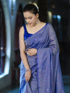 Banarasee Handwoven Semi Silk Shine Saree With Mirror Work-Blue