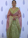 Banarasee Tissue Embroidered Salwar Kameez Fabric With Dupatta Set-Green & Pink